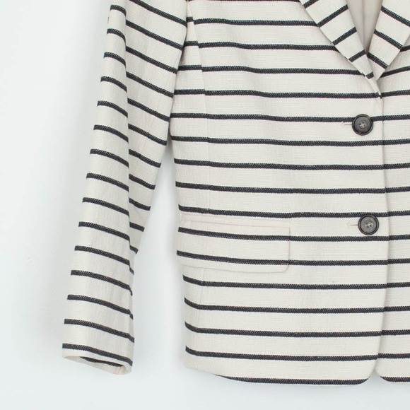 Ann Taylor Womens Petite Striped Blazer Jacket Cream Black Button Front Size 0P - Picture 3 of 9